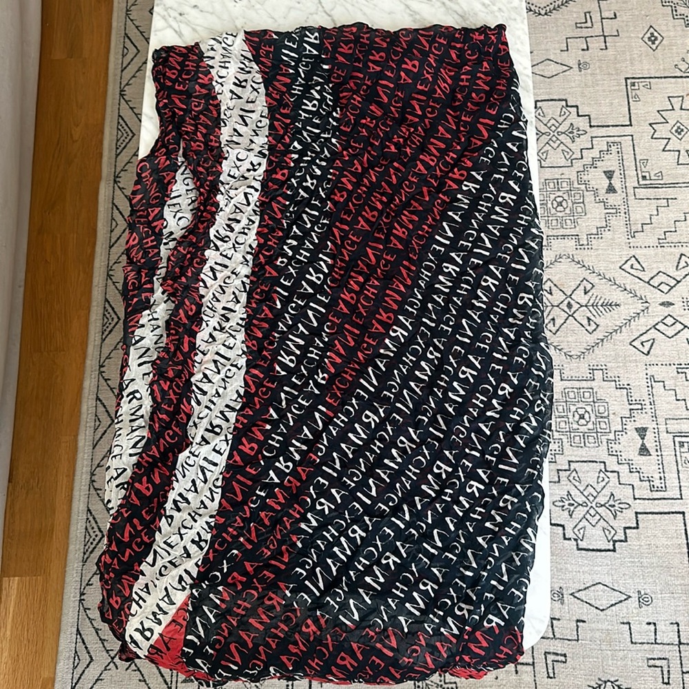 A/X Armani Exchange Allover Logo Patterned Scarf in Blue, Red and White